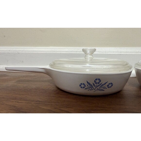 Vintage Corning Ware Menuette Pan Skillet Cornflower Blue X 2 With Lids - Picture 3 of 10